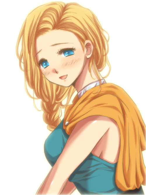 caryo, nanashino, bianca (dq5), dragon quest, dragon quest v, bad id, bad pixiv id, blonde hair, blue eyes, blush, braid, open mouth, single braid, solo