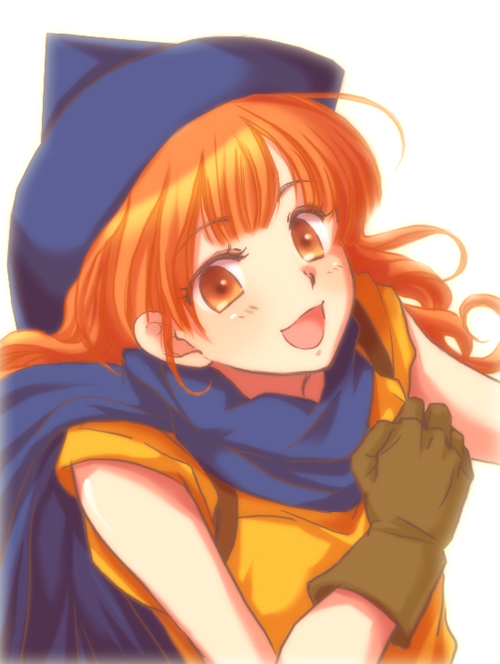 caryo, nanashino, alena (dq4), chunsoft, dragon quest, dragon quest iv, enix, bad id, bad pixiv id, cape, gloves, hat, open mouth, red eyes, red hair, solo