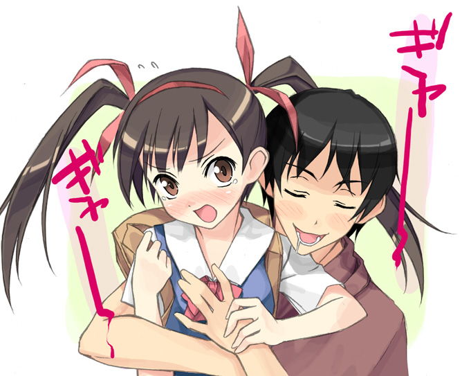 kantoku, backpack, bag, brown eyes, petite, randoseru, ribbon, saliva, school uniform, serafuku, tears