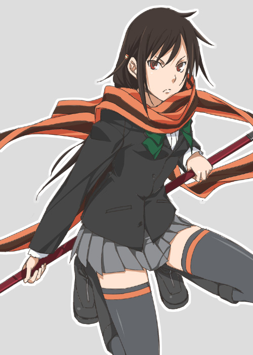 mizuki makoto, yarizakura hime, yozakura quartet, blazer, jacket, scarf, school uniform, solo, thighhighs, zettai ryouiki