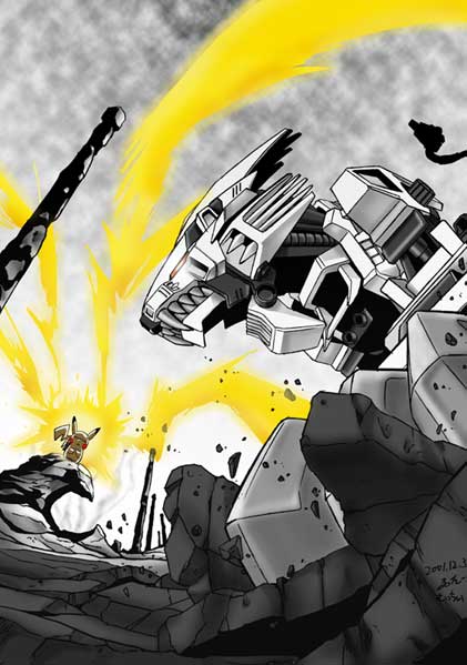 maachan, liger zero, pikachu, nintendo, pokemon, zoids, bad id, bad pixiv id, crossover, electricity, gen 1 pokemon, mecha, no humans, pokemon (creature), robot