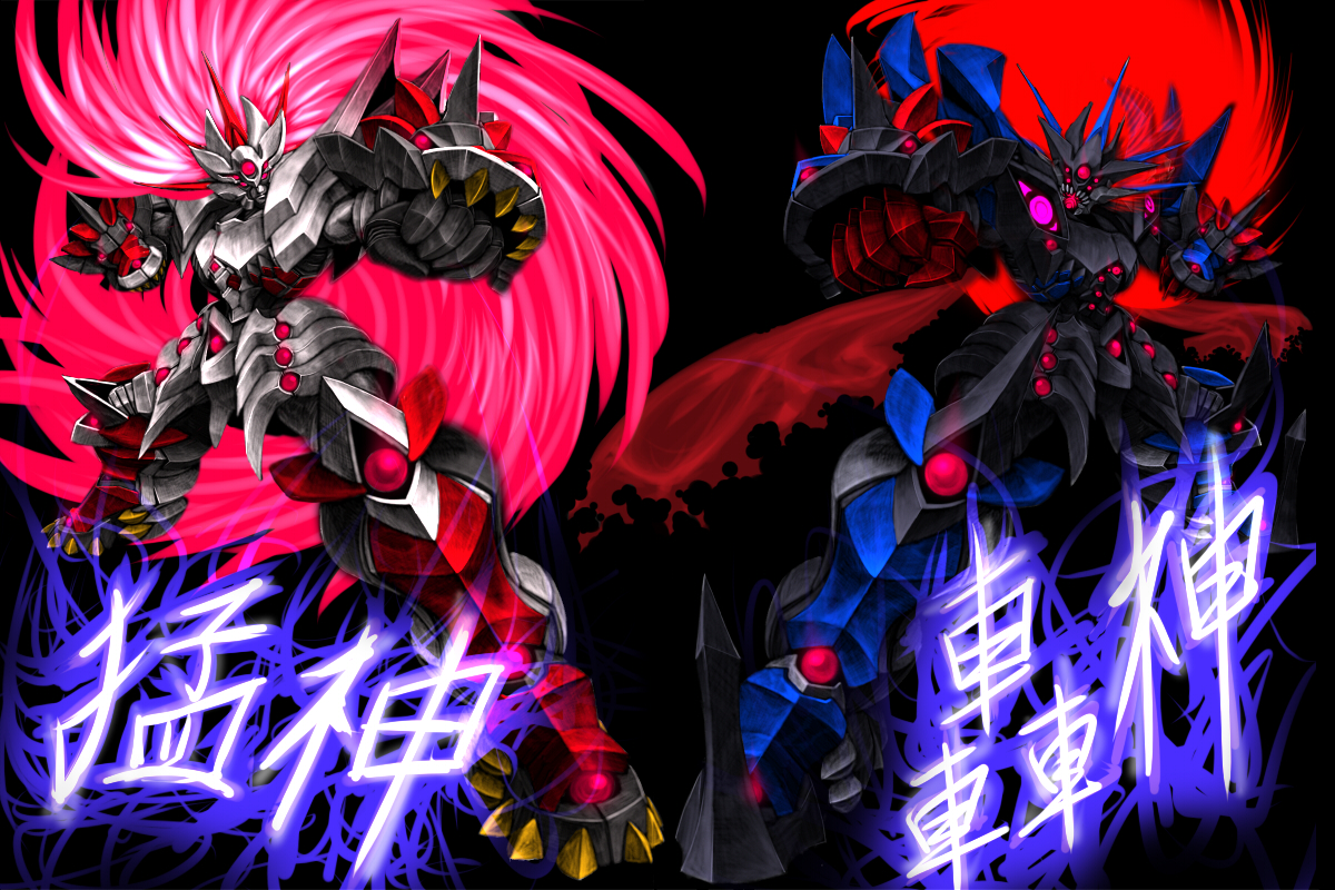 tro (trombe), apotheosized ialdabaoth, ialdabaoth, valefor (srw), valefor (super robot wars), banpresto, super robot wars, super robot wars compact 3, super robot wars original generation, super robot wars original generation gaiden, bad id, black background, clenched hands, fighting stance, full body, head tilt, long hair, looking at viewer, mecha, no humans, pink hair, red eyes, red hair, robot, simple background, spikes, standing, symmetrical pose, very long hair