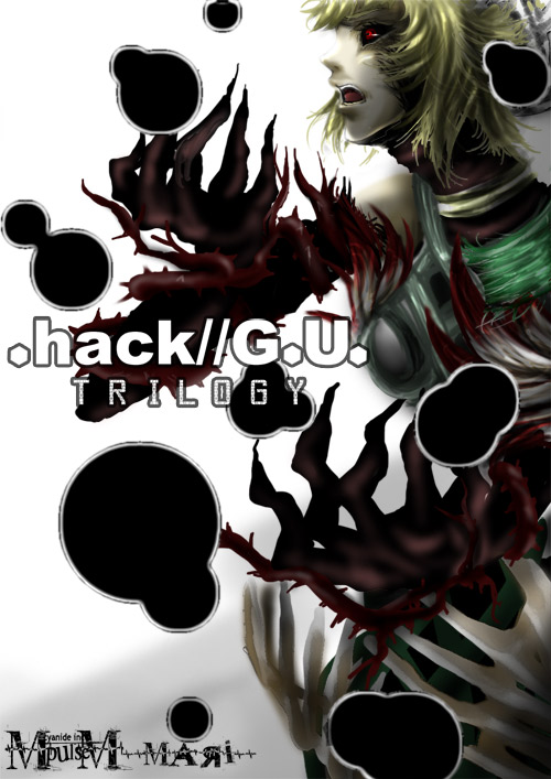 max (mari, atoli, atoli (.hack//), .hack//, .hack//g.u., .hack//games, bandai, cyber connect 2, bad id, bad pixiv id, 00s, 1girl, :d, black sclera, blonde hair, colored sclera, copyright name, dark persona, female focus, from side, open mouth, pale skin, profile, short hair, simple background, smile, solo, white background