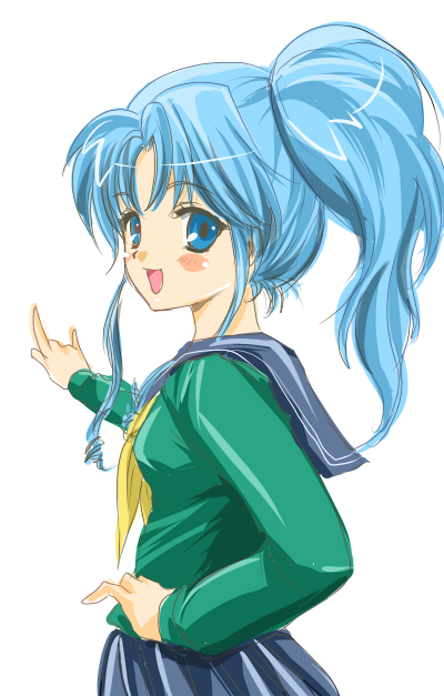 kino konomi, konomi (kino konomi), botan (yu yu hakusho), shueisha, yuu yuu hakusho, bad id, bad pixiv id, 1girl, blue eyes, blue hair, female focus, matching hair/eyes, ponytail, school uniform, serafuku, solo
