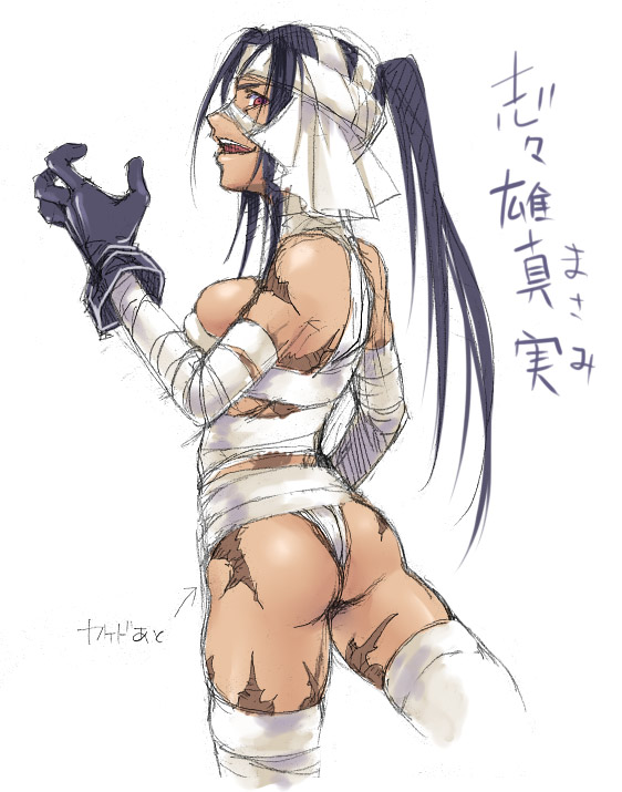 itacurry, nameko, shishio makoto, rurouni kenshin, bad id, bad pixiv id, 1girl, bandages, female focus, genderswap, genderswap (mtf), gloves, ponytail, scar, solo