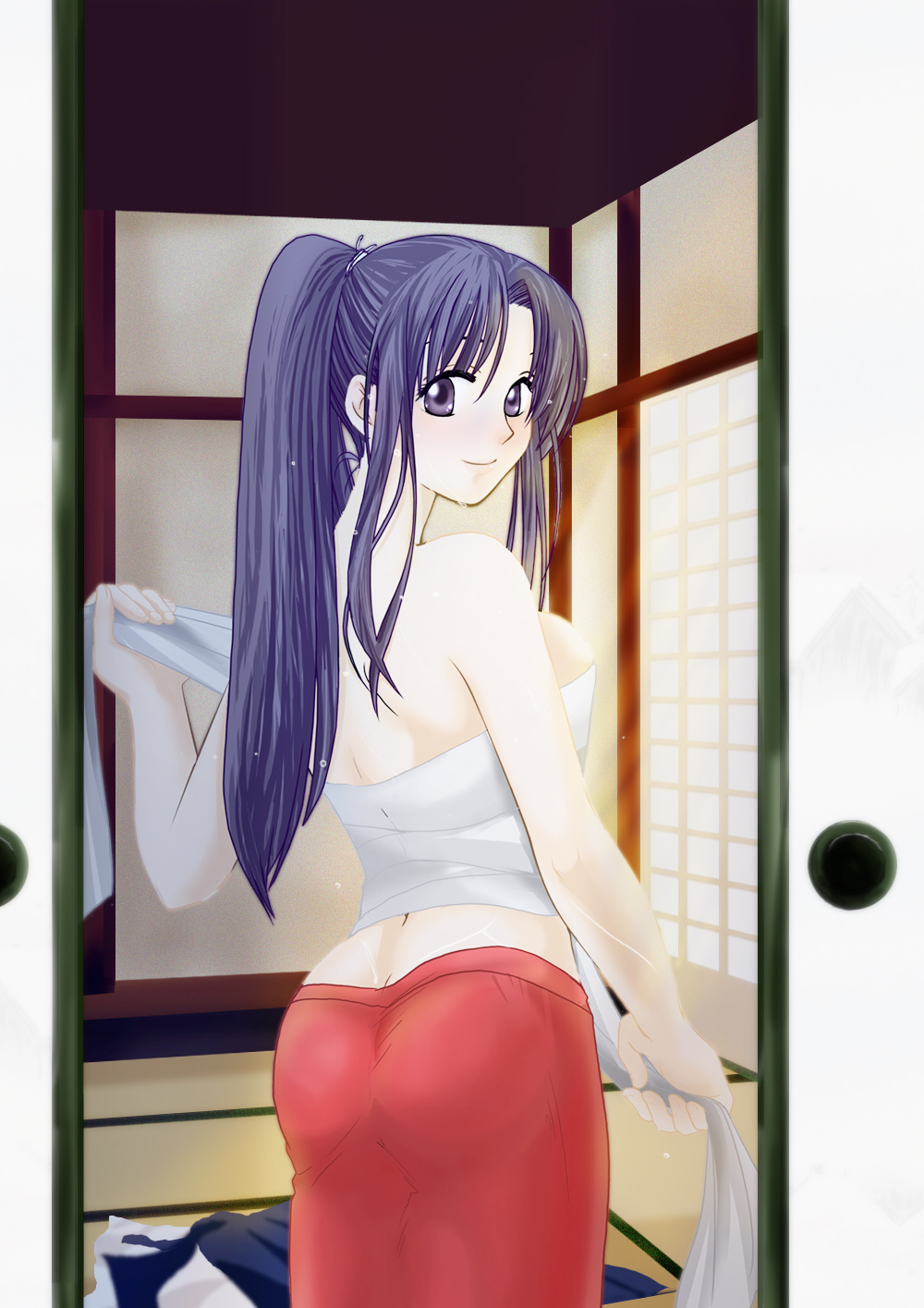 sayaka (artist), kamiya kaoru, rurouni kenshin, highres, 1girl, female focus, long hair, sarashi, solo