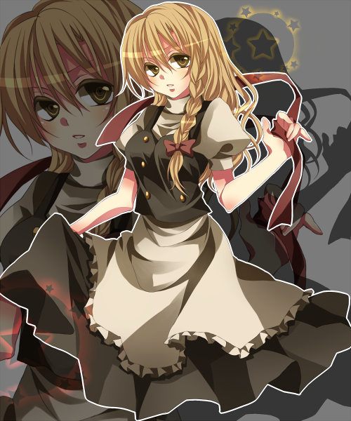tsukioka tsukiho, kirisame marisa, touhou, bad id, bad pixiv id, 1girl, blonde hair, female focus, long hair, ribbon, solo, tsukiho, zoom layer