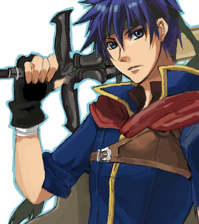 ike (fire emblem), fire emblem, fire emblem: path of radiance, fire emblem: radiant dawn, nintendo, lowres, blue eyes, blue hair, cape, gloves, headband, male focus, solo, sword, weapon