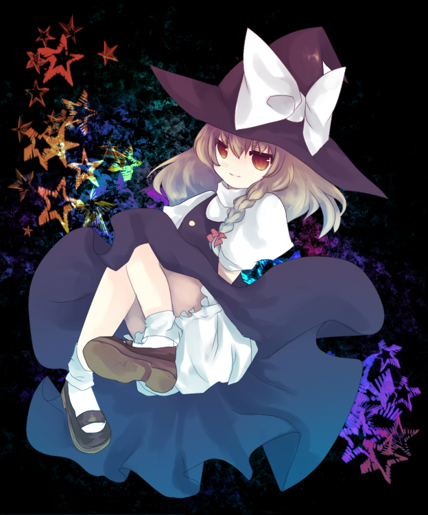 eiko (pixiv), eiko (tukino), kirisame marisa, touhou, bad id, bad pixiv id, 1girl, blonde hair, bloomers, female focus, hat, long hair, ribbon, solo, underwear, white bloomers