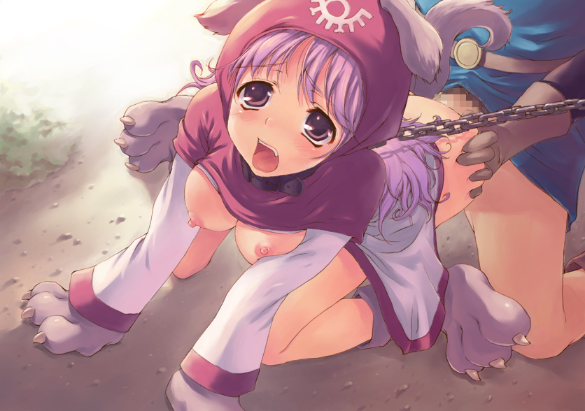 tomose shunsaku, prince of lorasia, princess of moonbrook, chunsoft, dragon quest, dragon quest ii, enix, 1980s (style), 1boy, 1girl, all fours, animal ears, animal hands, ass, bitch taken for walk, bottomless, breastless clothes, breasts, breasts out, censored, chain, chain leash, cousins, dog ears, doggystyle, female focus, from behind, gloves, grabbing another's ass, groping, hetero, incest, kneeling, leash, medium breasts, mosaic censoring, nipples, no bra, no panties, oldschool, open mouth, outdoors, paw gloves, paw shoes, penis, pet play, petgirl, rape, retro artstyle, sex, sex from behind, shoes, tail, vaginal