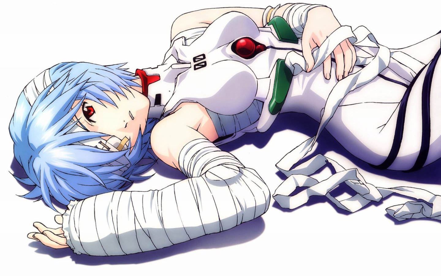 ayanami rei, neon genesis evangelion, bandages, eyepatch, kegadoru