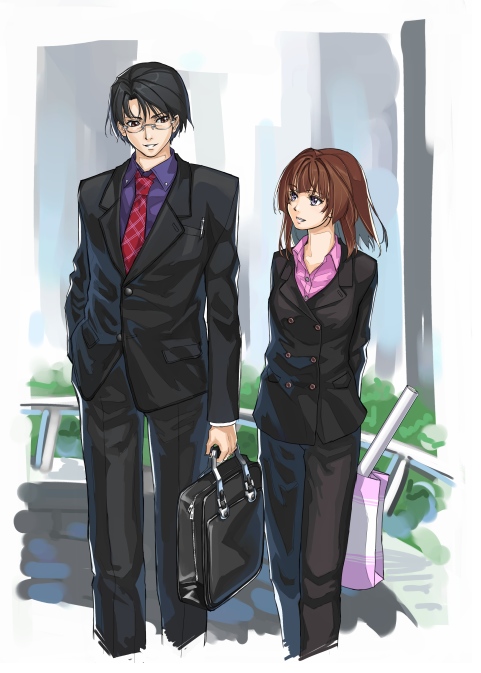 kurogin, original, blue eyes, brown hair, formal clothes, short hair, suit