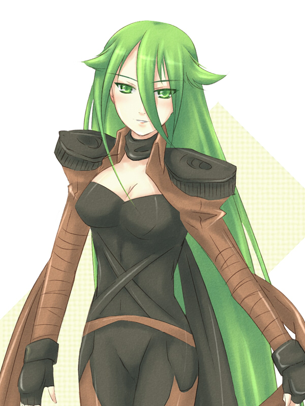 piku, pheles, shakugan no shana, 00s, 1girl, breasts, female focus, gloves, green hair, long hair, medium breasts, smile, solo