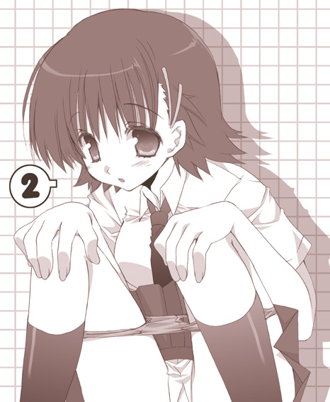 takanae kyourin, 1girl, female focus, monochrome, panties, panty pull, solo, underwear