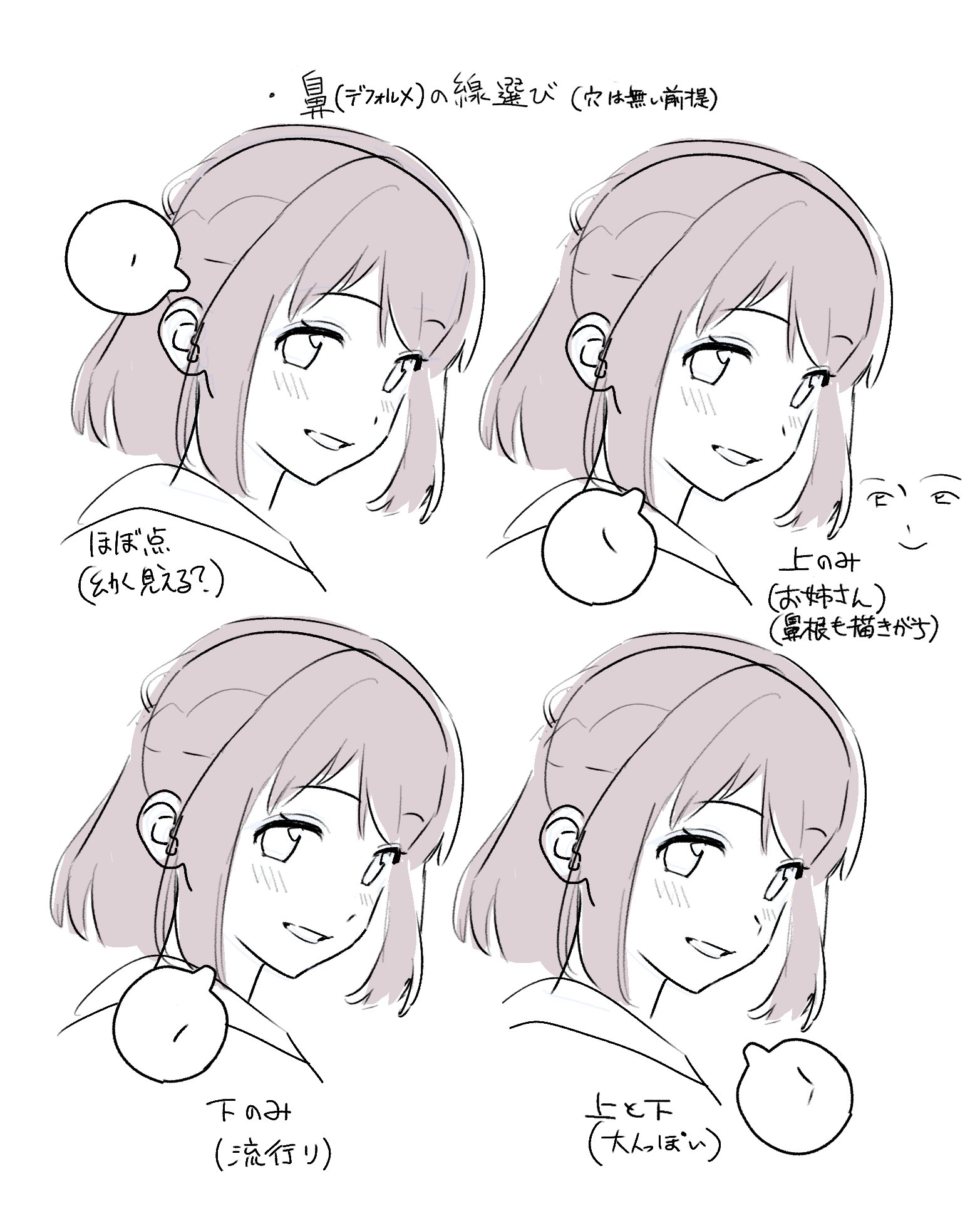 what a, original, highres, !, 1girl, :d, blush, greyscale, how to, monochrome, nose, open mouth, ponytail, smile, spoken blush, spoken exclamation mark