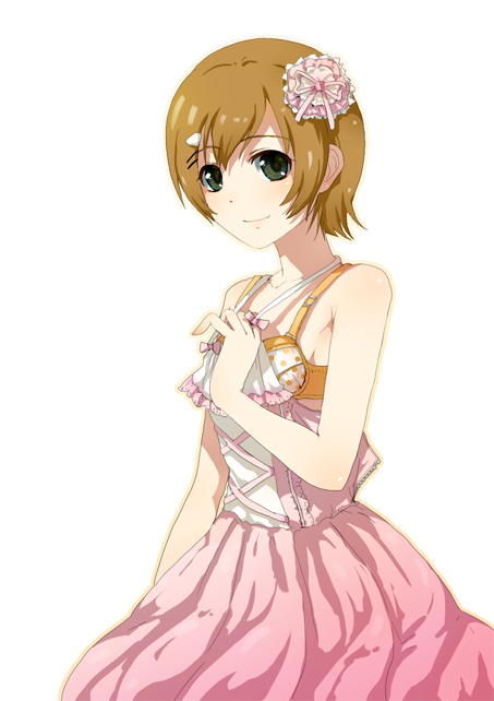 otosume ruiko, mako-chan (minami-ke), makoto (minami-ke), minami-ke, 00s, 1boy, bra, brown hair, crossdressing, crossdressing (mtf), dress, green eyes, lingerie, male focus, short hair, solo, trap, underwear