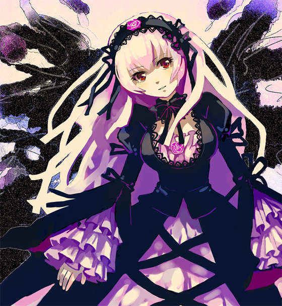 otosume ruiko, suigintou, rozen maiden, 00s, dress, flower, frills, hairband, red eyes, rose, solo