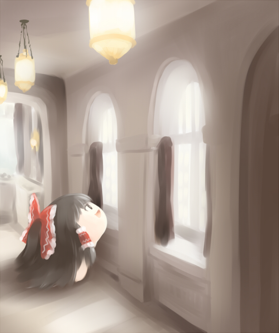 nekoguruma, hakurei reimu, touhou, female focus, no humans, ribbon, solo, window, yukkuri shiteitte ne