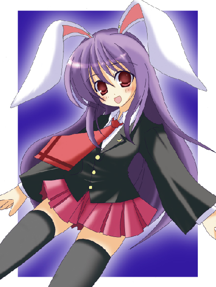 tonya, tonya (kurutonyan), reisen udongein inaba, touhou, 1girl, animal ears, female focus, long hair, purple hair, rabbit ears, skirt, socks, solo, thighhighs