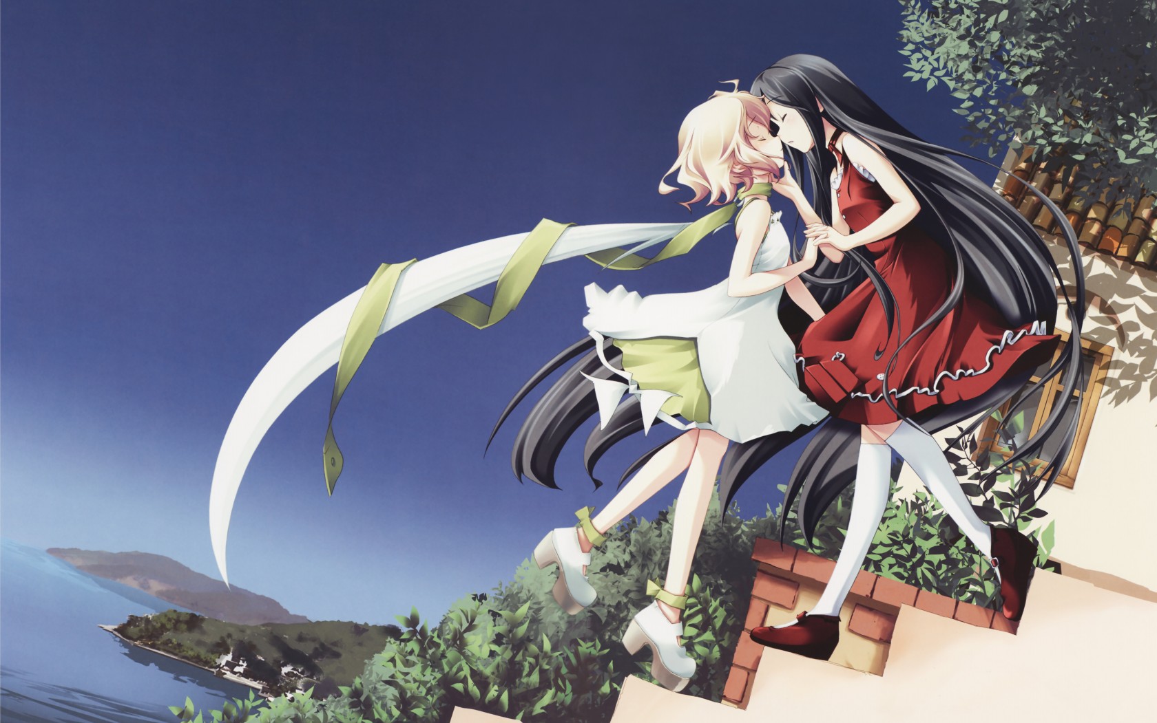highres, tagme, 2girls, black hair, multiple girls, yuri