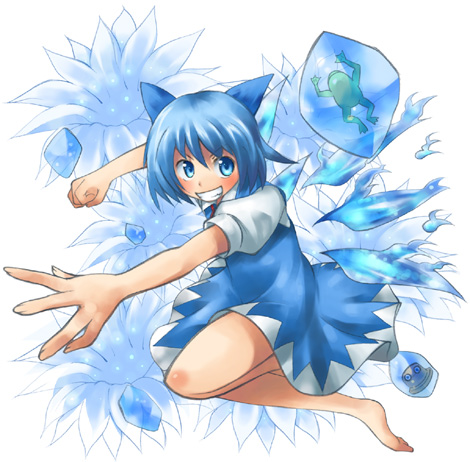 yuuta (tokoton hirune hiyori), cirno, embodiment of scarlet devil, touhou, lowres, 1girl, female focus, frog, solo