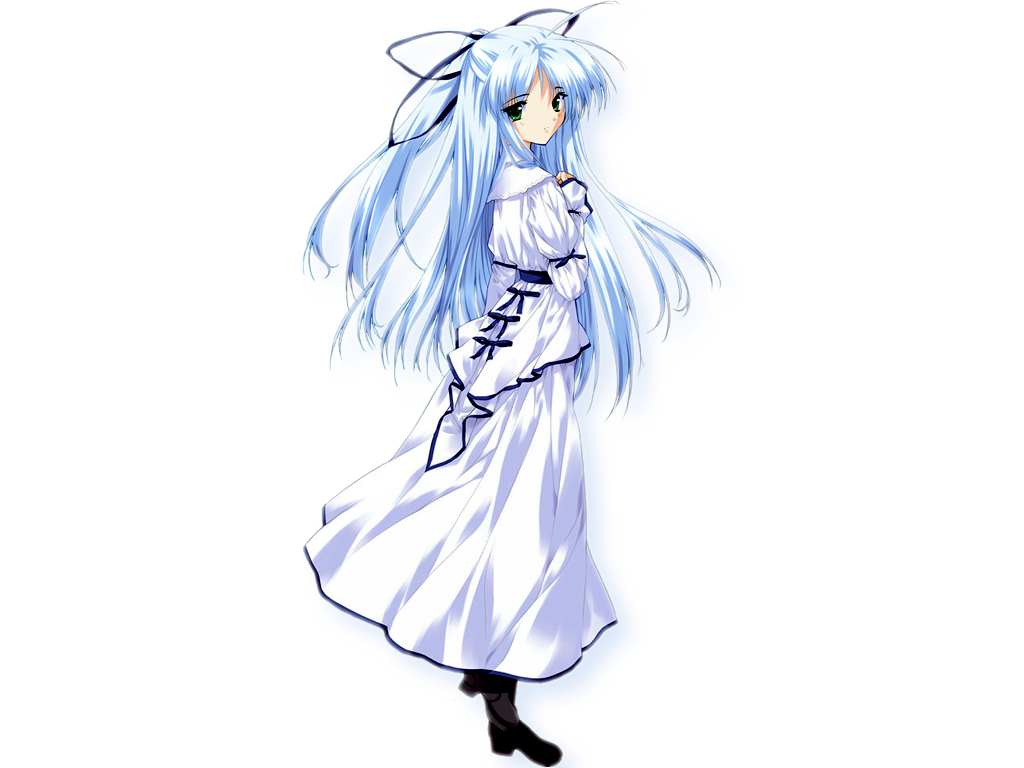 ueda ryou, kisaragi sarasa, sorairo no organ, 1girl, blue hair, boots, bow, female focus, green eyes, hair ribbon, ribbon, solo