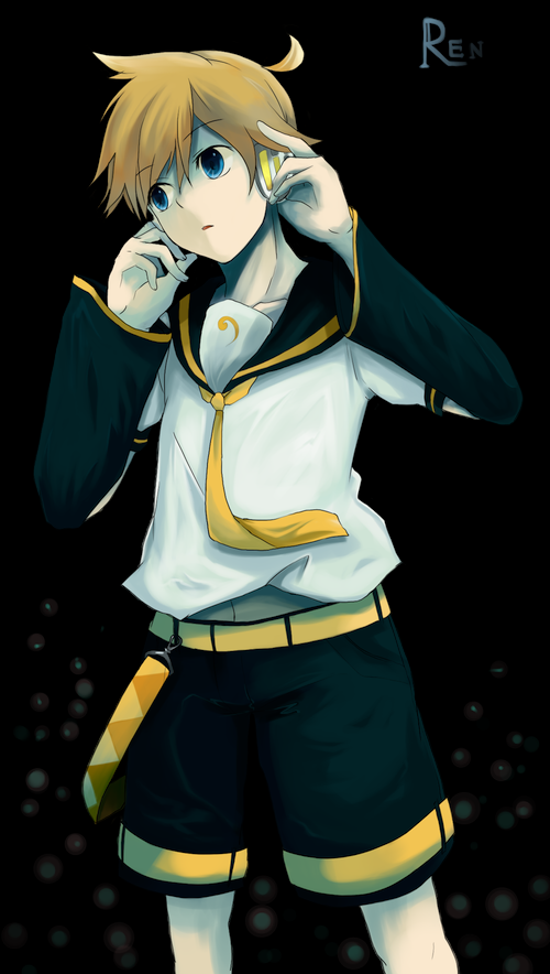 yoshi kichi, kagamine len, vocaloid, bad id, bad pixiv id, 1boy, blonde hair, blue eyes, male focus, school uniform, serafuku, solo