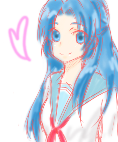kapitann, asakura ryoko, suzumiya haruhi no yuuutsu, bad id, bad pixiv id, 00s, blue eyes, blue hair, long hair, school uniform, serafuku, solo