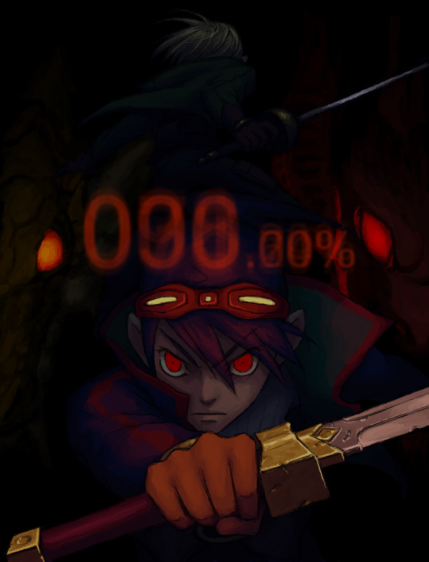 xi, bosch 1/64, ryu (breath of fire v), breath of fire, breath of fire v, bad id, bad pixiv id, 1boy, dark, male focus, red eyes, solo, sword, weapon