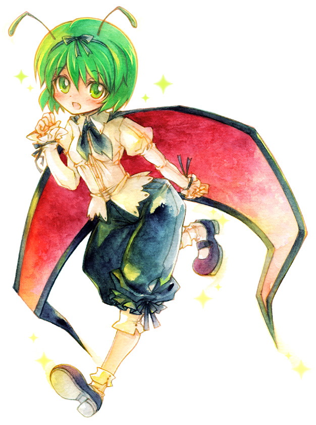 ara, arai kuma, wriggle nightbug, touhou, bad id, bad pixiv id, 1girl, antennae, female focus, green hair, solo