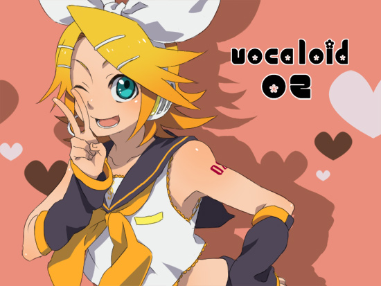 tsuu (tu-3), kagamine rin, vocaloid, bad id, bad pixiv id, blonde hair, blue eyes, bow, detached sleeves, hair bow, hair ornament, hairclip, hairpin, headset, one eye closed, solo, v, wink