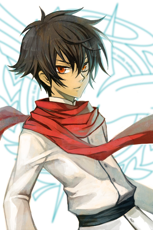 osamu (jagabata), setsuna f. seiei, gundam, gundam 00, bad id, bad pixiv id, 00s, black hair, brown eyes, male focus, scarf, short hair, solo