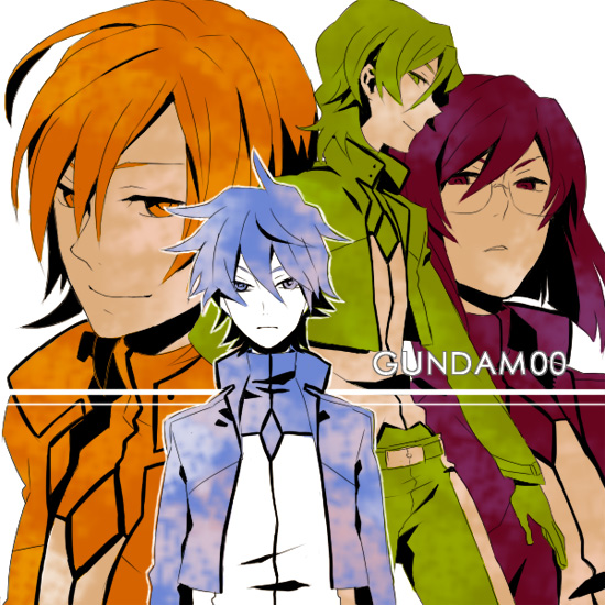 tsuu (tu-3), allelujah haptism, lockon stratos, lyle dylandy, setsuna f. seiei, tieria erde, gundam, gundam 00, bad id, bad pixiv id, 00s, 4boys, jacket, male focus, multiple boys