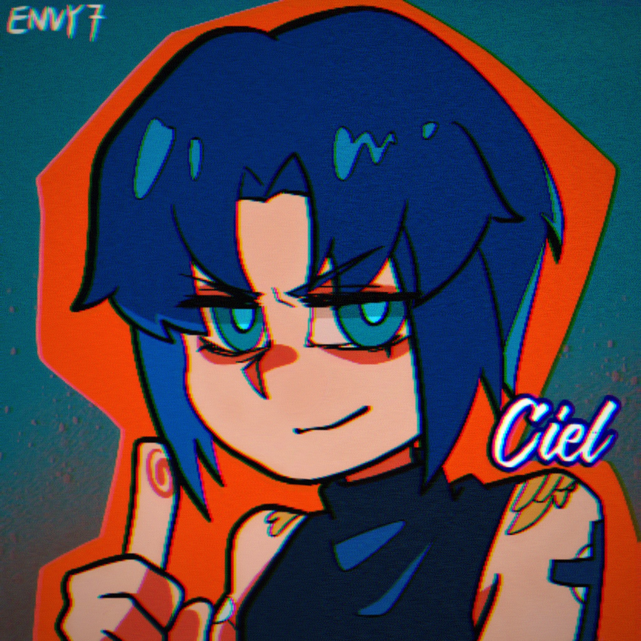 ciel (tsukihime), powered ciel, melty blood, tsukihime, highres, blue eyes, blue hair, chibi, smirk, tattoo, thumbs up