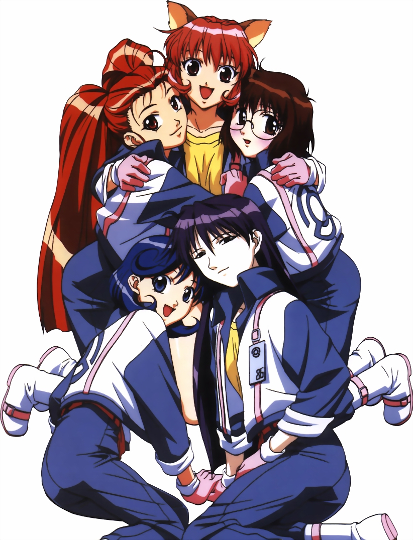 ikhny allecto, kizna towryk, saki mimori, tukasa kuscha, wrecka toesing, megami kouhosei, uniform, third-party edit, 5girls, animal ears, blush, cat ears, glasses, long hair, multiple girls, round eyewear, short hair, simple background, white background