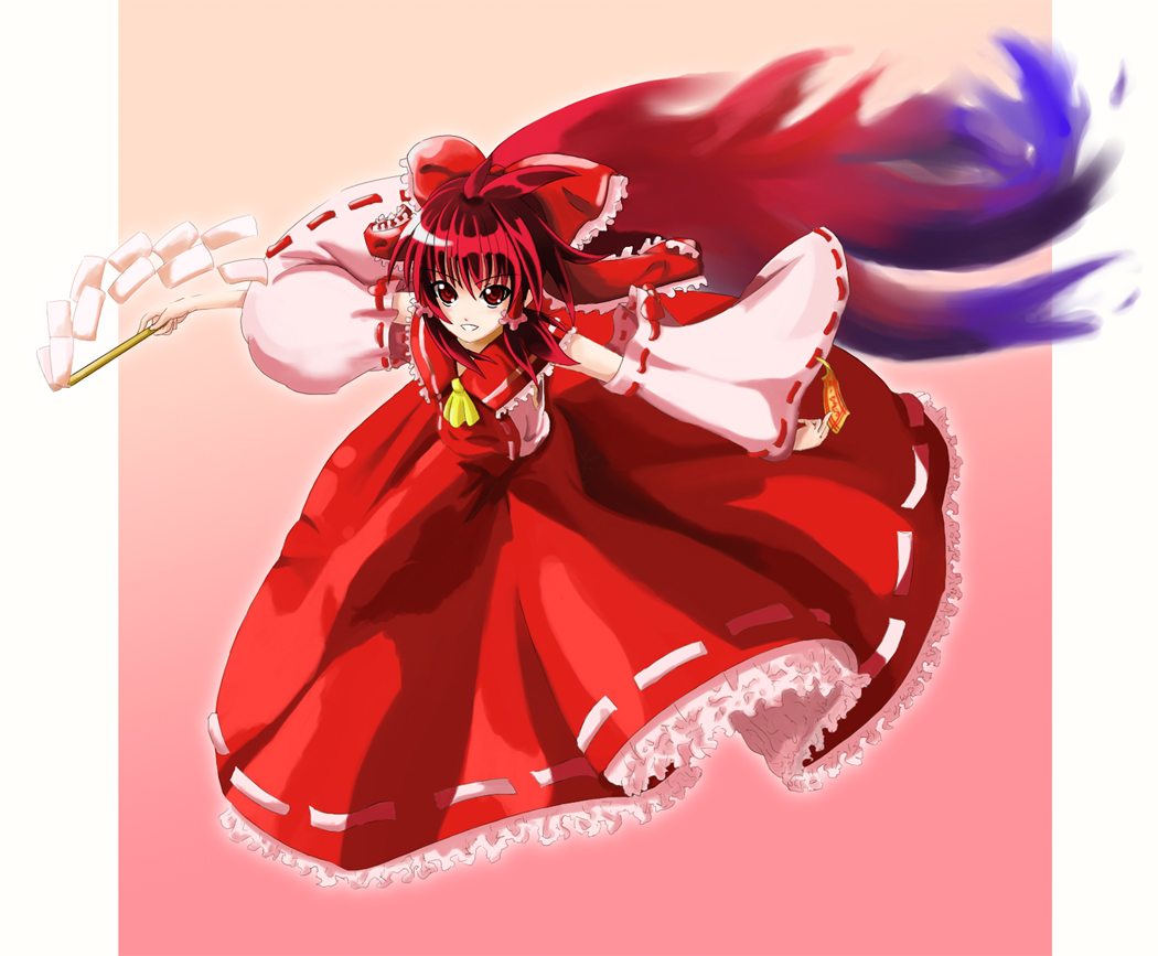 mizunoki, shuuichi (gothics), hakurei reimu, touhou, bad id, bad pixiv id, 1girl, female focus, gohei, japanese clothes, miko, ribbon, solo