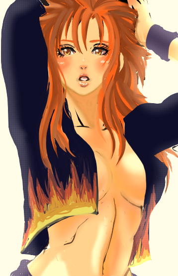 ike ko, tosh, tosh (arc the lad), arc the lad, arc the lad ii, gender request, 1girl, breasts, cleavage, female focus, genderswap, large breasts, solo