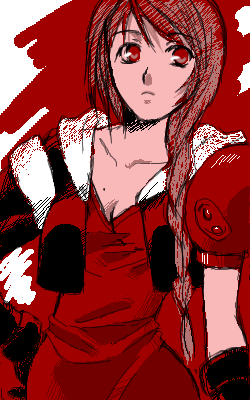 haku boku ko shi, paulette (arc the lad), arc the lad, arc the lad twilight of the spirits, lowres, 1girl, braid, breasts, brown hair, dress, female focus, gloves, mole, mole on breast, red eyes, shoulder pads, small breasts, solo