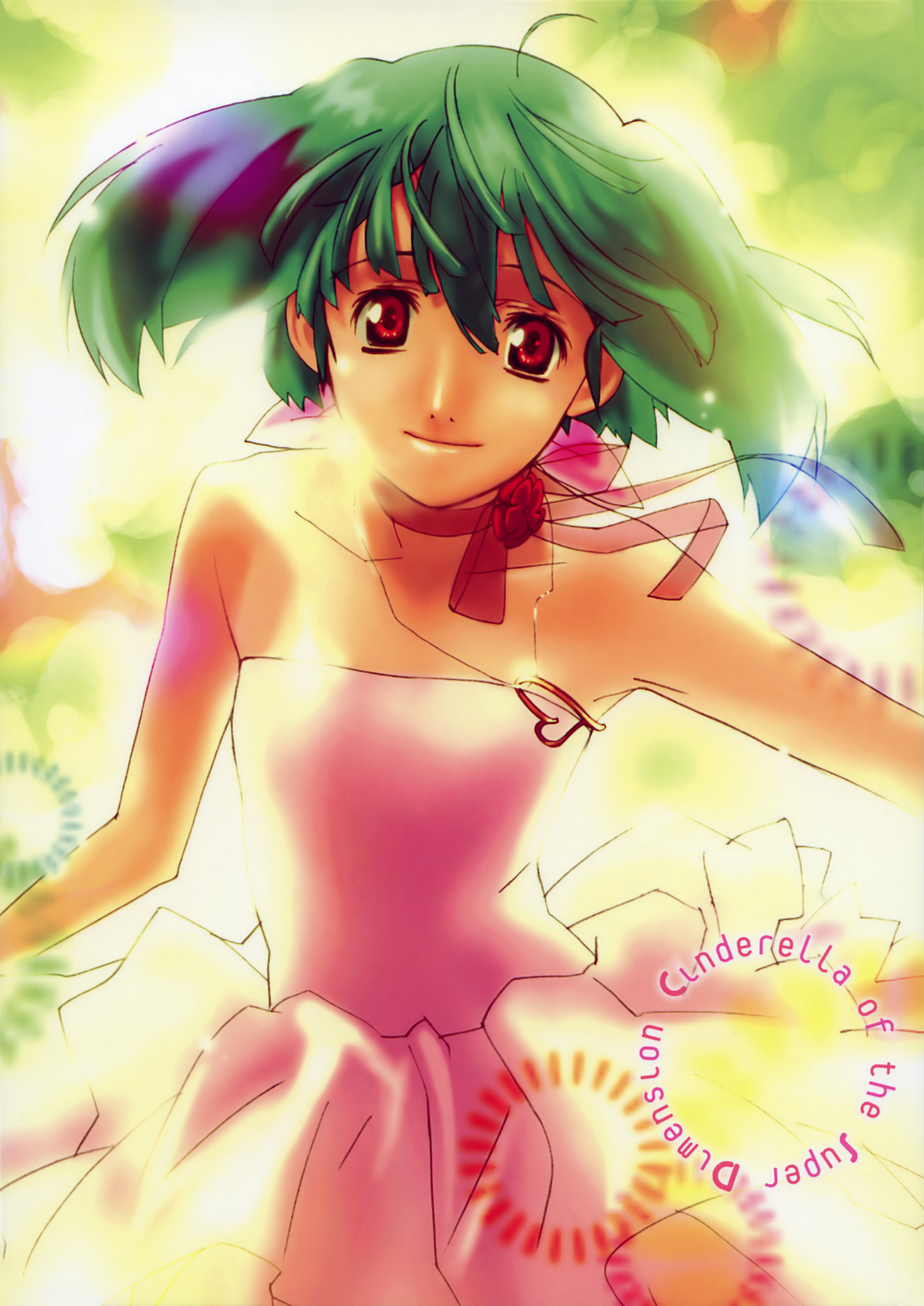 ranka lee, macross, macross frontier, absurdres, highres, scan, 00s, ahoge, armpits, heart, heart necklace, jewelry, necklace, solo