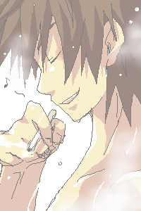 tsuyuka (sunny spot), croix raoul, la pucelle, nippon ichi, lowres, 1boy, brown hair, cigarette, male focus, smile, smoking, solo, white background