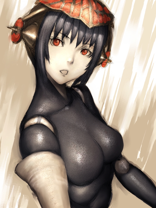 fumio (rsqkr), metis (persona), atlus, persona, persona 3, 1girl, black hair, breasts, female focus, head tilt, red eyes, solo