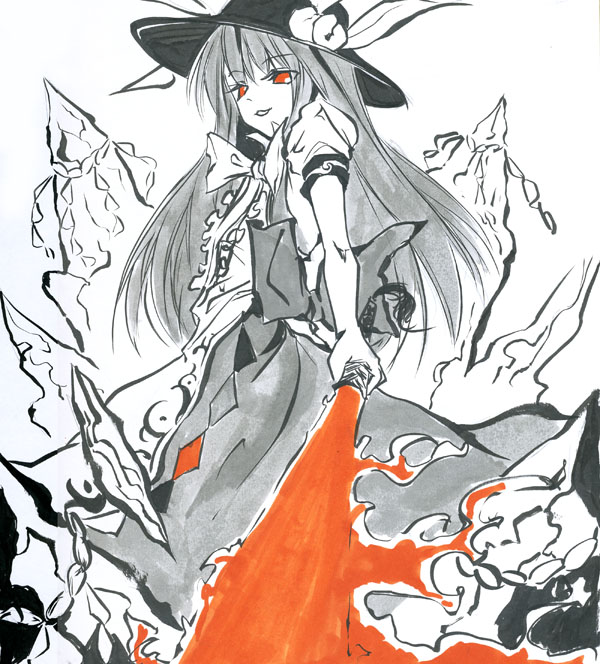 tomasu, tsurukame, hinanawi tenshi, touhou, 1girl, female focus, food, fruit, hat, peach, solo, sword, sword of hisou, weapon
