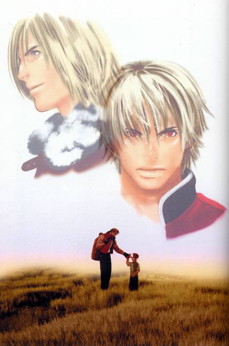 rock howard, terry bogard, fatal fury, garou: mark of the wolves, snk, the king of fighters, 2boys, blonde hair, hat, multiple boys, red eyes