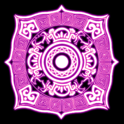 yakumo yukari, immaterial and missing power, touhou, lowres, magic circle, monochrome, no humans, pink theme, simple background, spell card