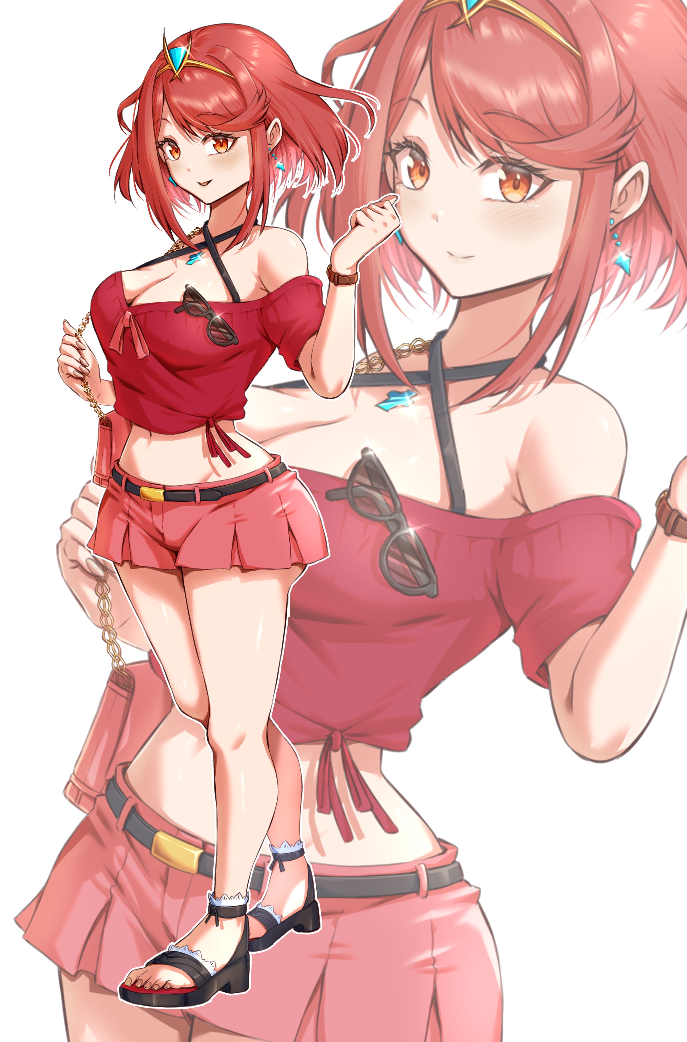 kenichiart, pyra (xenoblade), xenoblade chronicles (series), xenoblade chronicles 2, absurdres, highres, 1girl, alternate costume, breasts, large breasts, red eyes, red hair