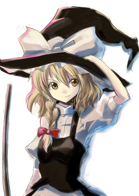nurupeppe, nurupeppe (pixiv), kirisame marisa, touhou, bad id, bad pixiv id, 1girl, blonde hair, broom, female focus, hat, ribbon, solo, white background