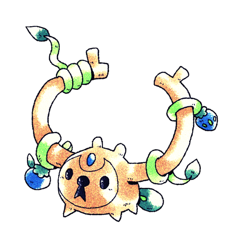 bynine, klefki, nintendo, pokemon, commentary, english commentary, berry (pokemon), fakemon, gen 6 pokemon, no humans, oran berry, plant, pokemon (creature), solo, sugimori ken (style), transparent background, vines