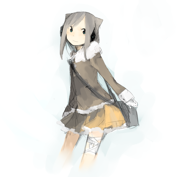 menruiko, bad id, bad pixiv id, 1girl, animal ears, bandages, brown hair, cat ears, cat girl, female focus, gradient background, sketch, solo
