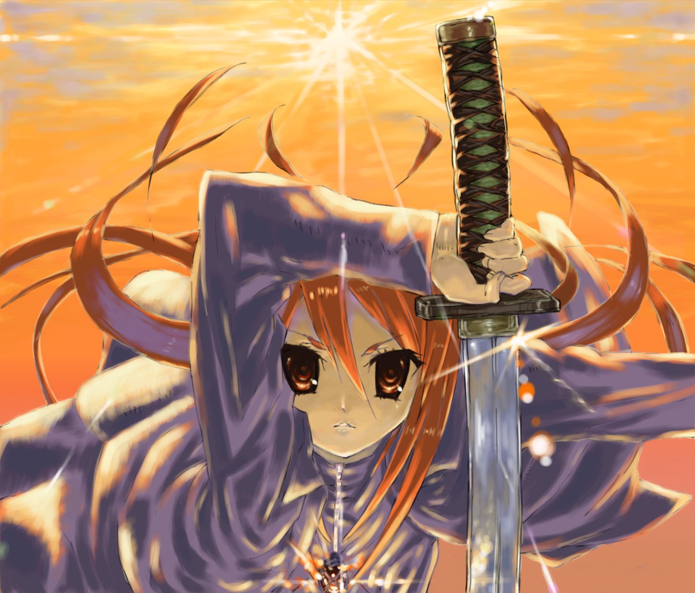 olg, alastor (shakugan no shana), shana, shakugan no shana, bad id, bad pixiv id, highres, 00s, 1girl, female focus, long hair, red eyes, red hair, solo, sword, weapon
