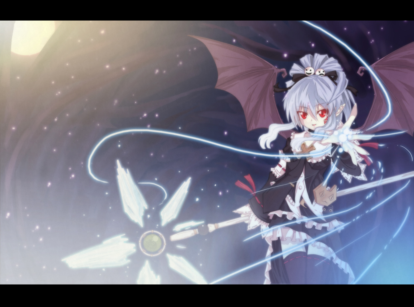 auer, alwen, alwen du moonbria, zwei!!, zwei 2, bad id, bad pixiv id, 1girl, female focus, letterboxed, solo, staff, wings